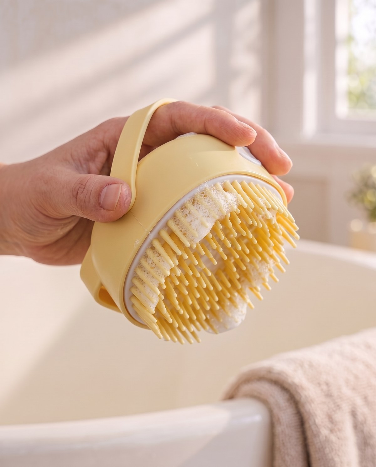The bath brush in butter yellow